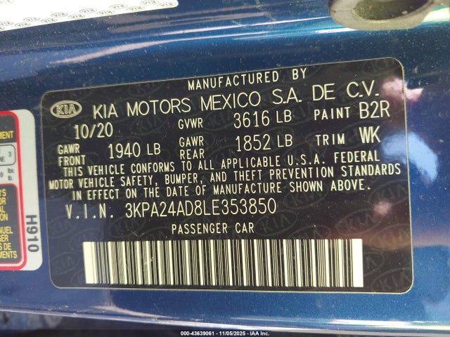 3KPA24AD8LE353850 KIA RIO S