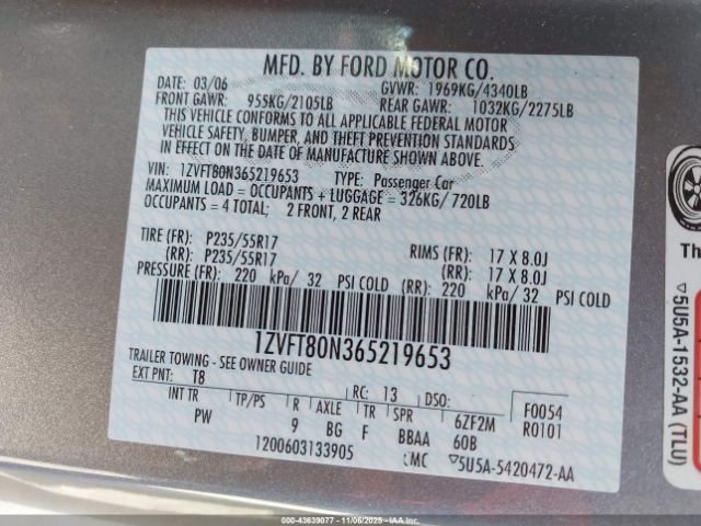 2006 FORD MUSTANG 1ZVFT80N365219653 Photo 8