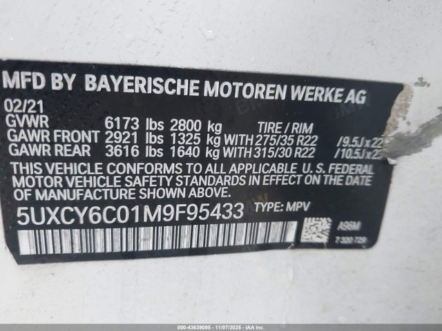 2021 BMW X6 5UXCY6C01M9F95433 Photo 8