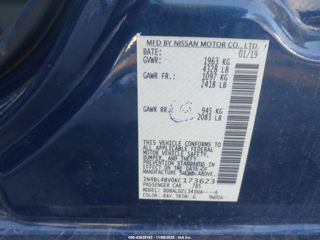 Nissan Altima 2.5 S 2019 1N4BL4BV0KC173623 Image 9
