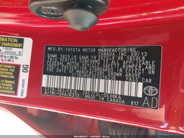 2014 TOYOTA COROLLA 2T1BURHEXEC016236 Photo 8