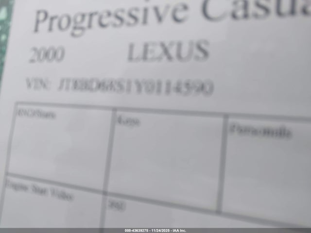 Продаж на аукціоні авто 2000 Lexus Gs 300, vin: JT8BD68S1Y0114590, номер лоту: 43639275