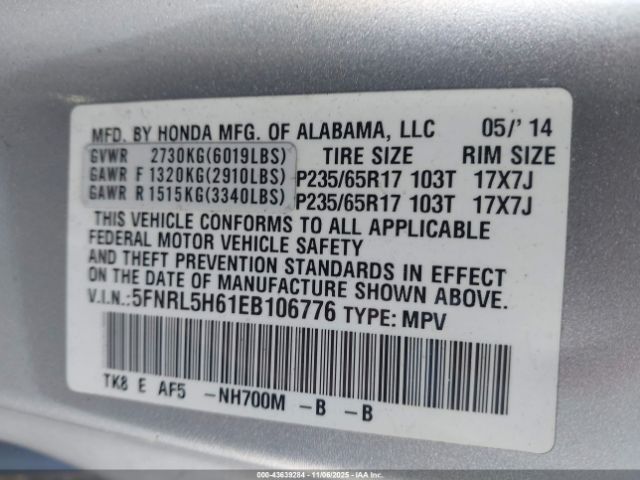 2014 HONDA ODYSSEY 5FNRL5H61EB106776 Photo 8