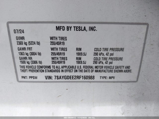 2024 TESLA MODEL Y 7SAYGDEE2RF160988 Photo 8