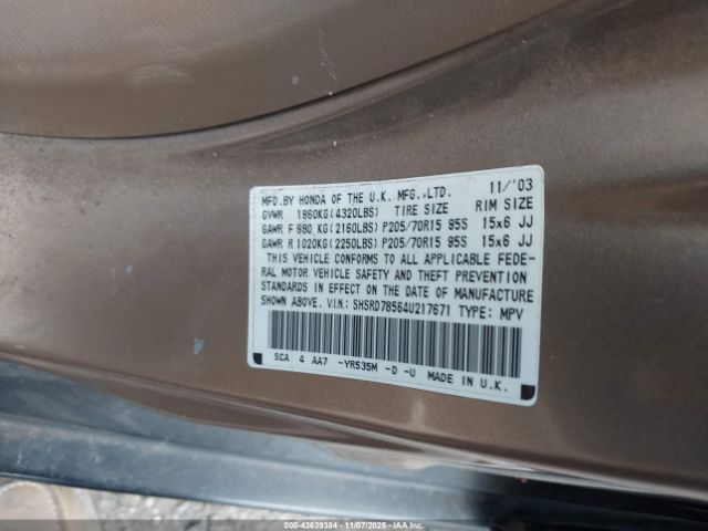 2004 HONDA CR-V SHSRD78564U217671 Photo 8