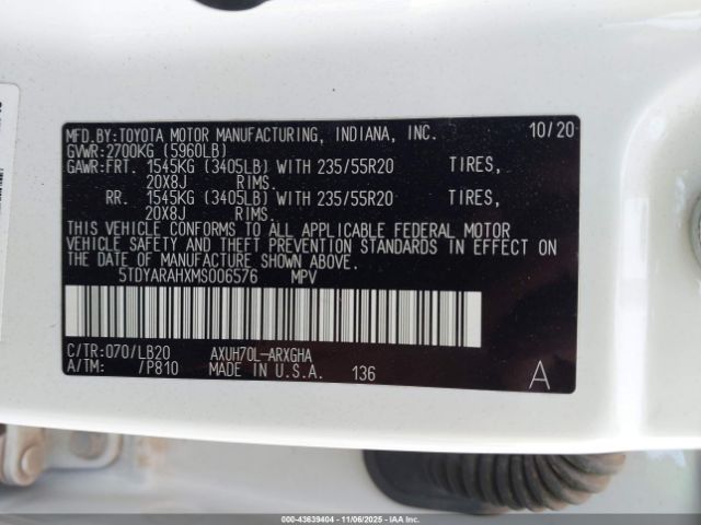 2021 TOYOTA HIGHLANDER 5TDYARAHXMS006576 Photo 8