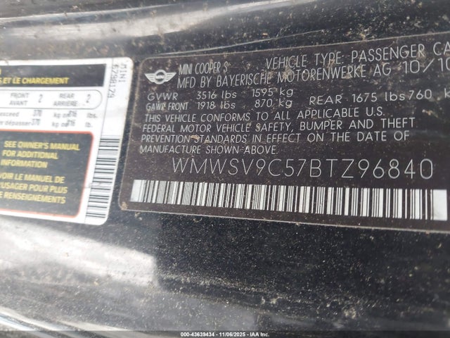 2011 MINI JOHN COOPER WORKS WMWSV9C57BTZ96840 Photo 8