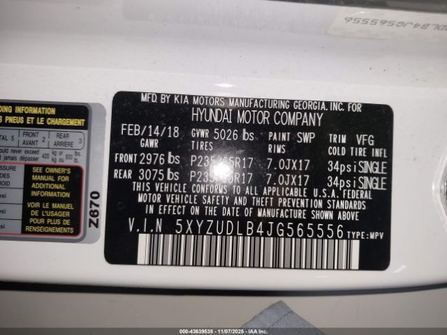 2018 HYUNDAI SANTA FE SPORT 5XYZUDLB4JG565556 Photo 8