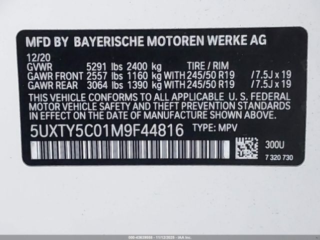 2021 BMW X3 5UXTY5C01M9F44816 Photo 8