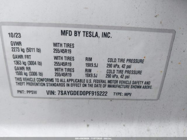 2023 TESLA MODEL Y 7SAYGDED0PF915222 Photo 8