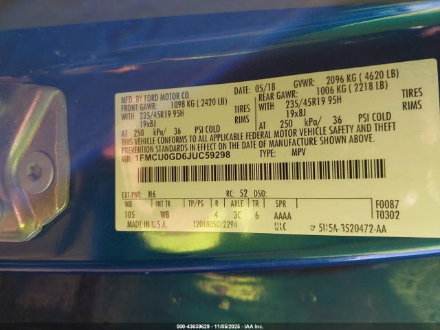 1FMCU0GD6JUC59298 Ford ESCAPE SE