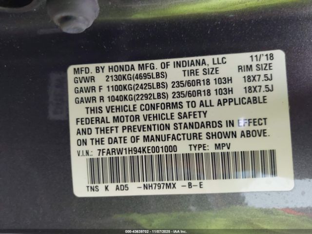 2019 HONDA CR-V 7FARW1H94KE001000 Photo 8