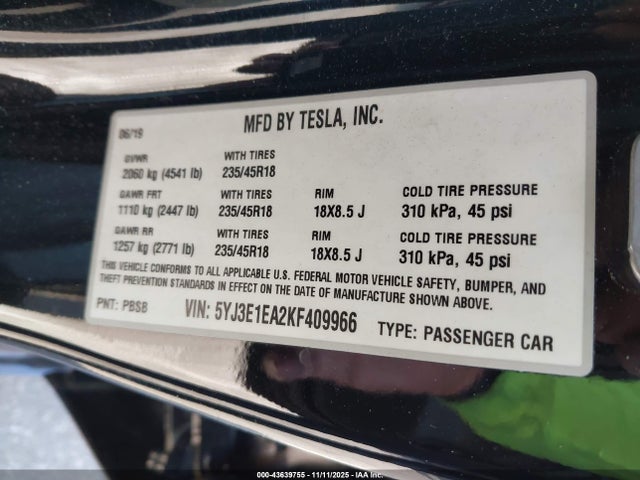 2019 TESLA MODEL 3 5YJ3E1EA2KF409966 Photo 8