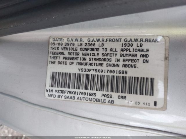 2001 SAAB 9-3 YS3DF75K017001685 Photo 8