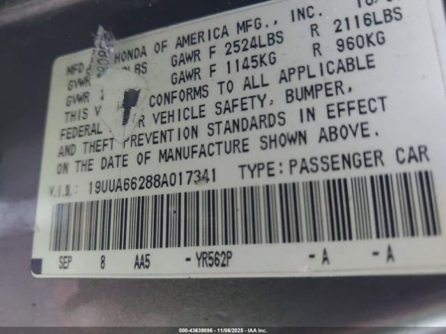 2008 ACURA TL 19UUA66288A017341 Photo 8