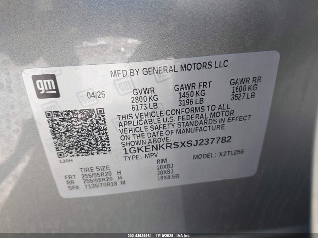 43639961 :رقم المزاد ، 1GKENKRSXSJ237782 vin ، 2025 Gmc Acadia Fwd Elevation مزاد بيع