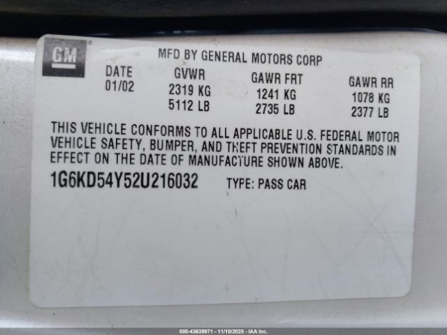 2002 CADILLAC DEVILLE 1G6KD54Y52U216032 Photo 8