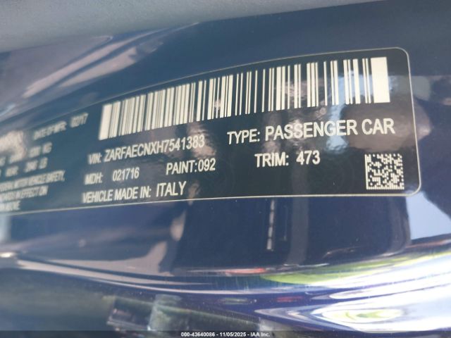 2017 ALFA ROMEO GIULIA ZARFAECNXH7541383 Photo 8