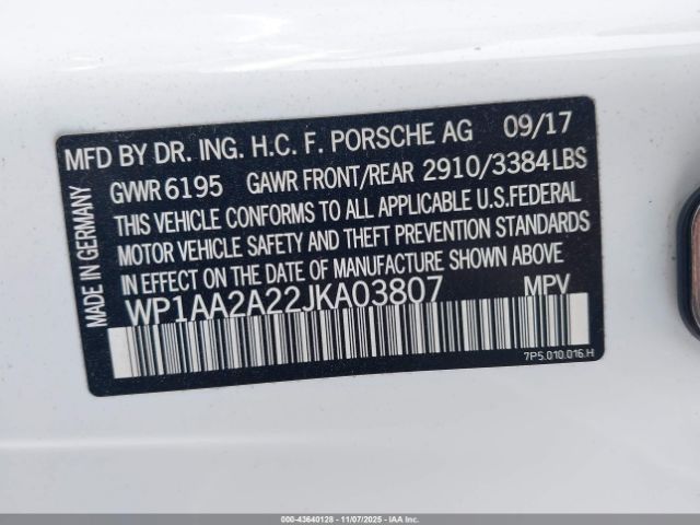 2018 PORSCHE CAYENNE WP1AA2A22JKA03807 Photo 8