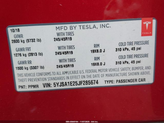 2018 TESLA MODEL S 5YJSA1E25JF285674 Photo 8