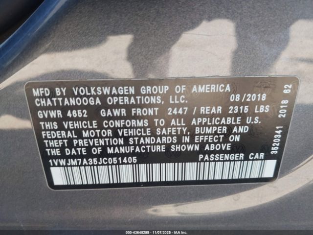 2018 VOLKSWAGEN PASSAT 1VWJM7A35JC051405 Photo 8