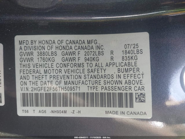 Honda Civic Sport 2026 2HGFE2F56TH509571 Image 9