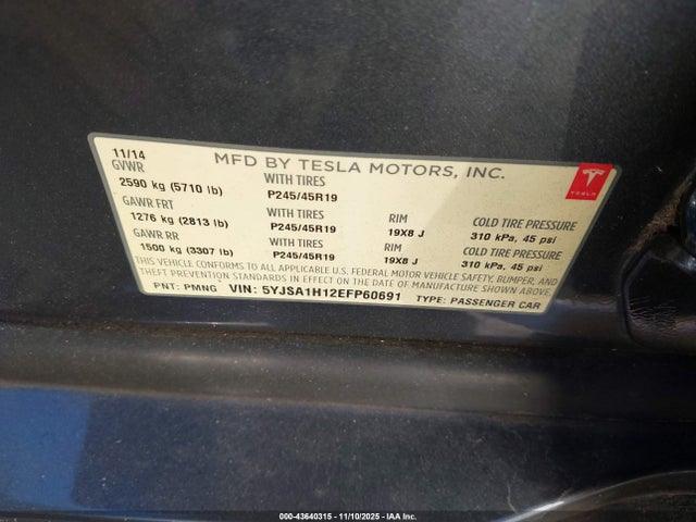 2014 TESLA MODEL S 5YJSA1H12EFP60691 Photo 8