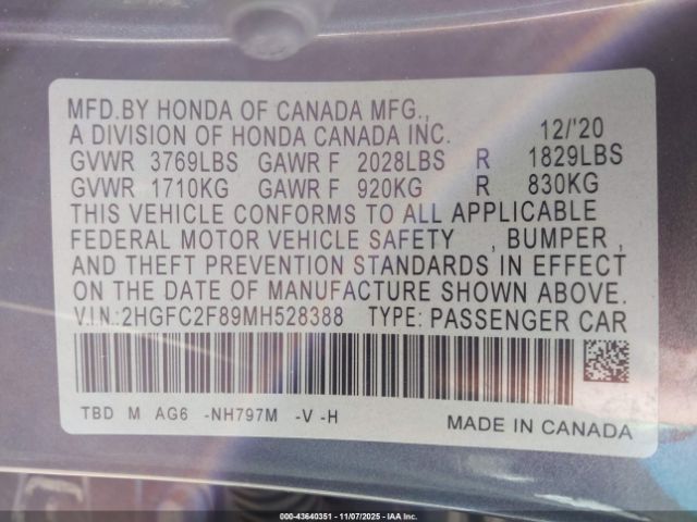 2021 HONDA CIVIC 2HGFC2F89MH528388 Photo 8