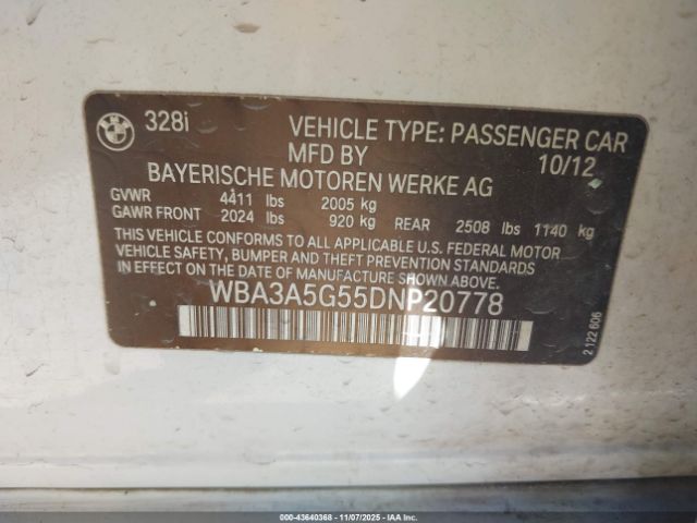 2013 BMW 328I WBA3A5G55DNP20778 Photo 8