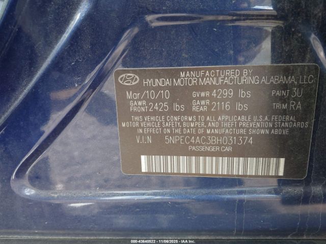 2011 HYUNDAI SONATA 5NPEC4AC3BH031374 Photo 8