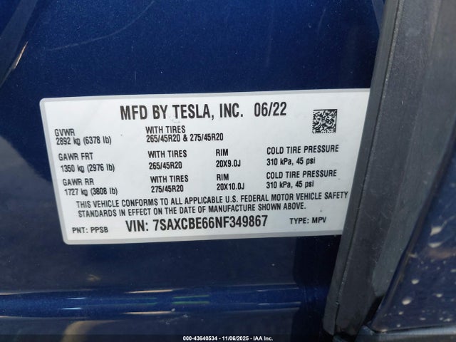 2022 TESLA MODEL X 7SAXCBE66NF349867 Photo 8