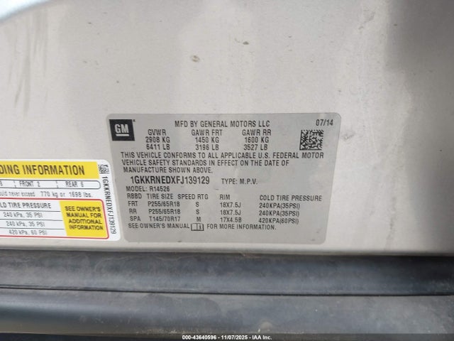 1GKKRNEDXFJ139129 GMC Acadia Sle-1
