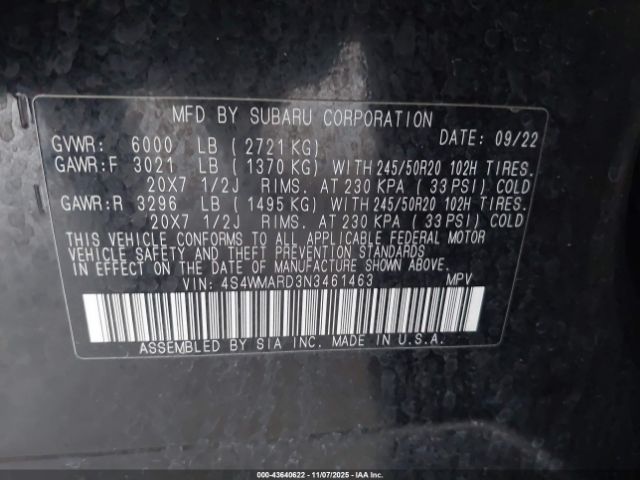 2022 SUBARU ASCENT 4S4WMARD3N3461463 Photo 8