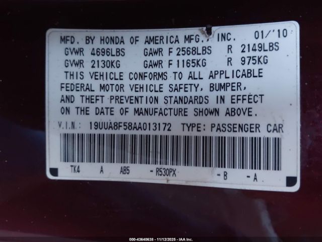 2010 ACURA TL 19UUA8F58AA013172 Photo 8