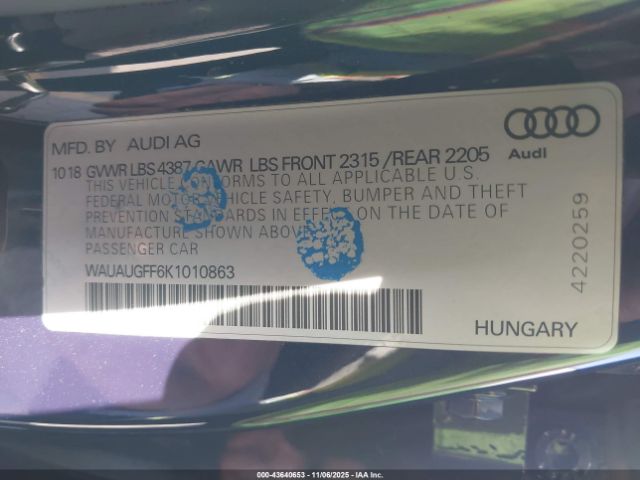 2019 AUDI A3 WAUAUGFF6K1010863 Photo 8