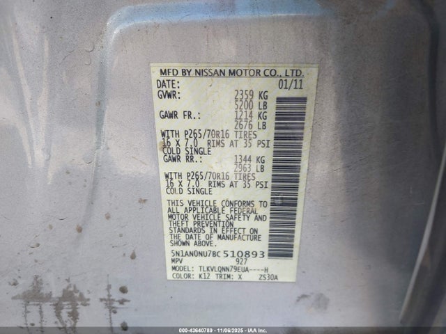 2011 NISSAN XTERRA 5N1AN0NU7BC510893 Photo 8