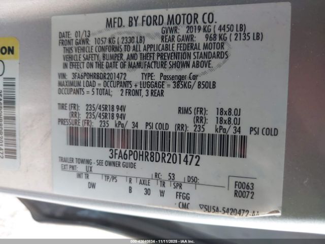 2013 FORD FUSION 3FA6P0HR8DR201472 Photo 8