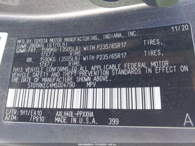 2021 TOYOTA SIENNA 5TDYRKEC4MS004790 Photo 8
