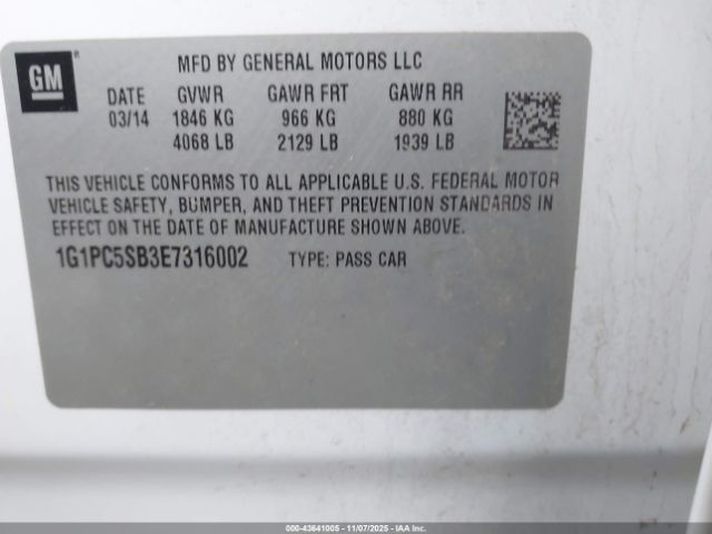2014 CHEVROLET CRUZE 1G1PC5SB3E7316002 Photo 8