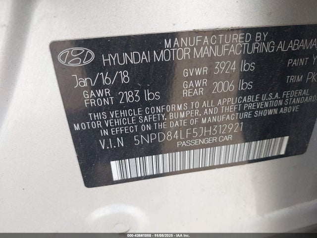 Продажа на аукционе авто 2018 Hyundai Elantra Sel, vin: 5NPD84LF5JH312921, номер лота: 43641085