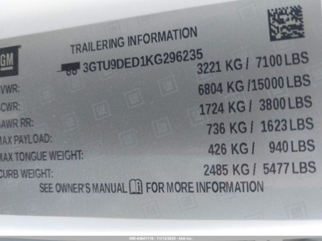 2019 GMC SIERRA 1500 3GTU9DED1KG296235 Photo 8