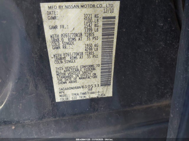 2011 NISSAN ARMADA 5N1AA0ND6BN610533 Photo 8