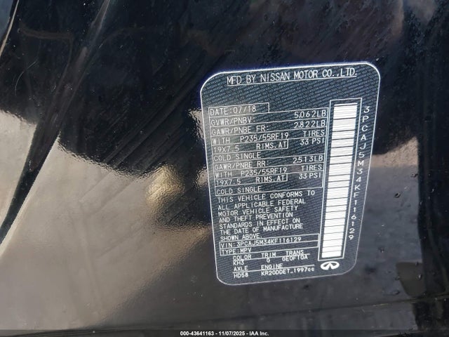 Продажа на аукционе авто 2019 Infiniti Qx50 Essential, vin: 3PCAJ5M34KF116129, номер лота: 43641163