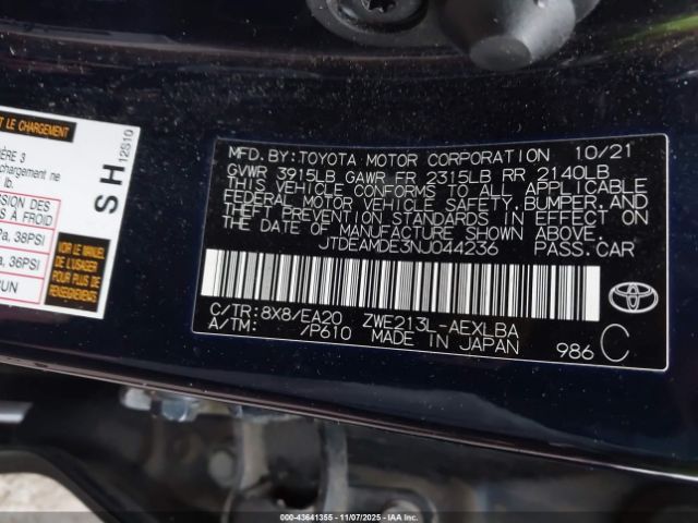 2022 TOYOTA COROLLA JTDEAMDE3NJ044236 Photo 8