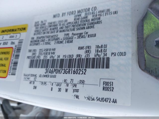 2016 FORD FUSION 3FA6P0H73GR160252 Photo 8