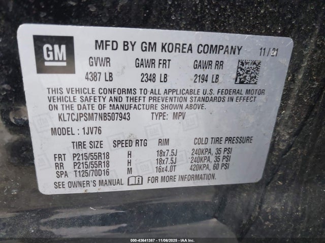 2022 CHEVROLET TRAX KL7CJPSM7NB507943 Photo 8