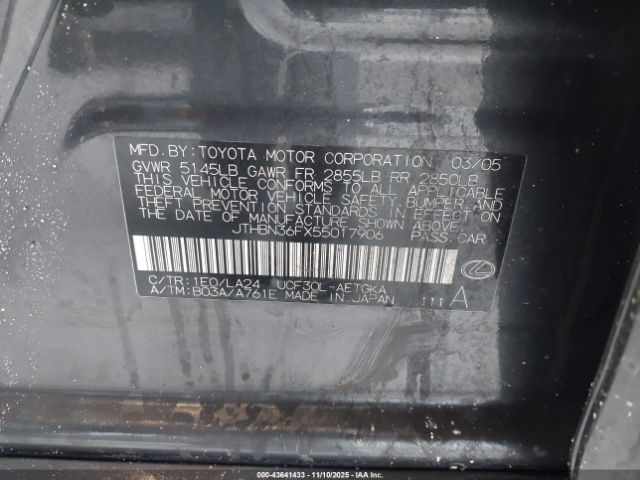 2005 LEXUS LS 430 JTHBN36FX55017906 Photo 8