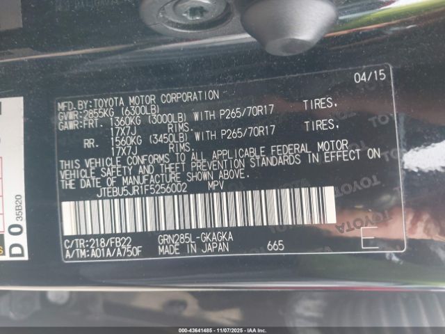 2015 TOYOTA 4RUNNER JTEBU5JR1F5256002 Photo 8