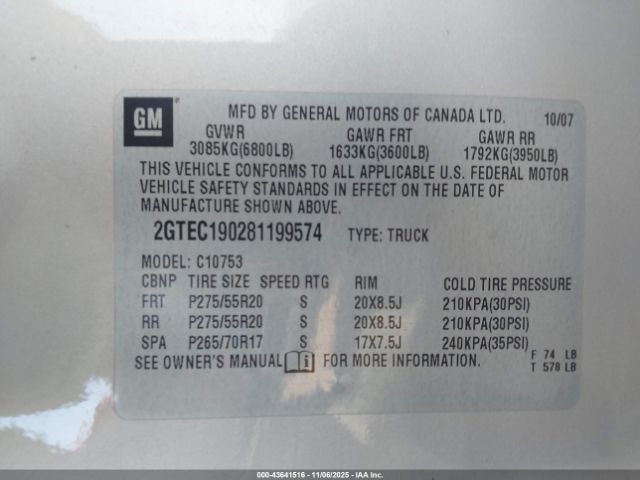 2008 GMC SIERRA 1500 2GTEC190281199574 Photo 8