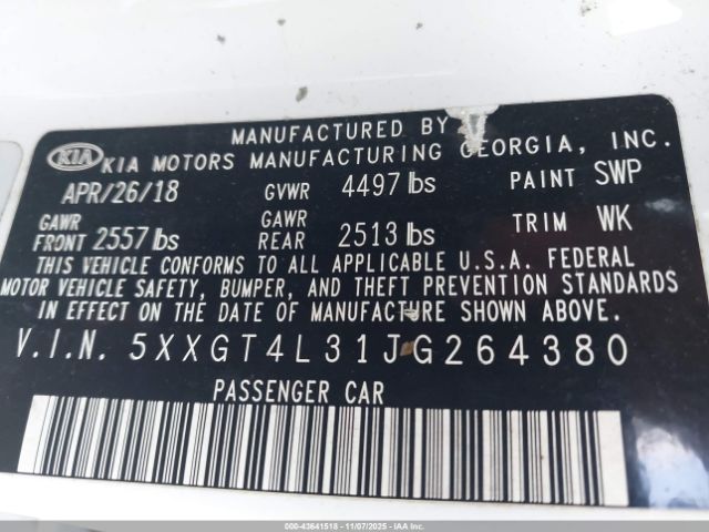 2018 KIA OPTIMA 5XXGT4L31JG264380 Photo 8
